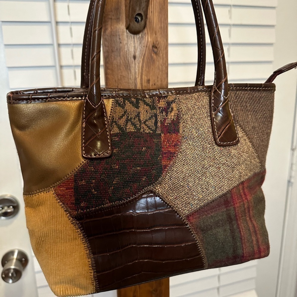 Womens Patchwork Handbag Small Corduroy Plaid Faux Leather Hobo Boho Zip Pockets